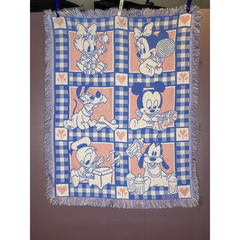 Disney Vintage‎ Woven Knit Baby Blanket Mickey Mouse Minnie Donald Duck 34"x45"
